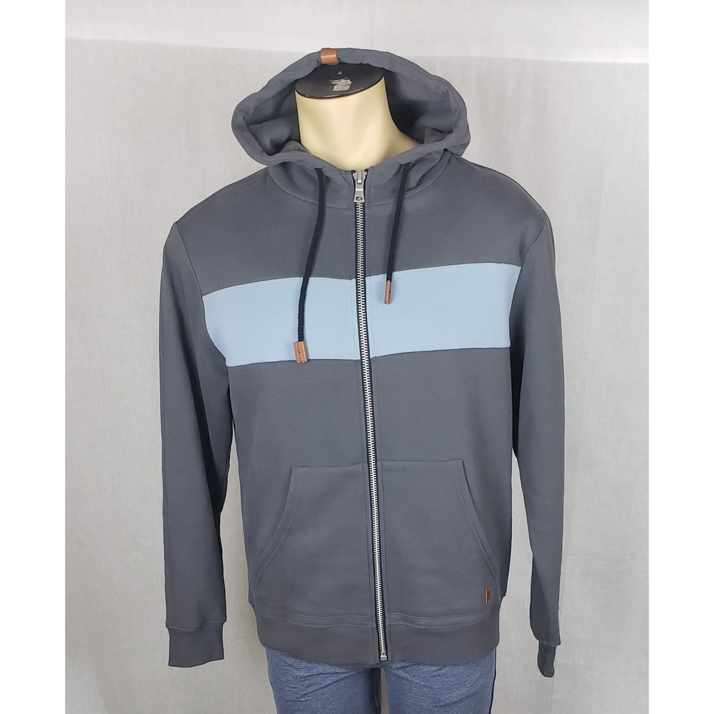 Fundamental Coast Mens Full Zip‎ Hoodie Gray Blue Colorblock Fleece Sweatshirt M